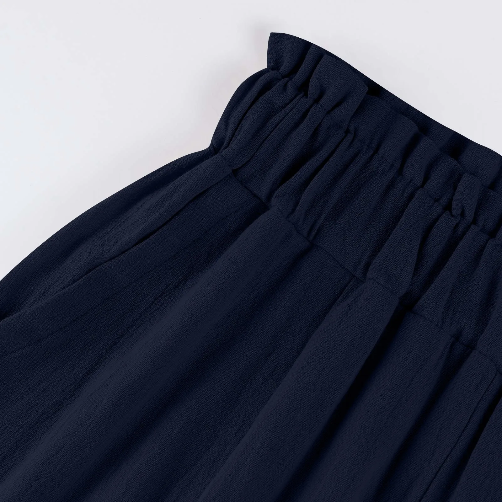 Low Rise Frill Multiple Pockets Resort Linen-feel Pants