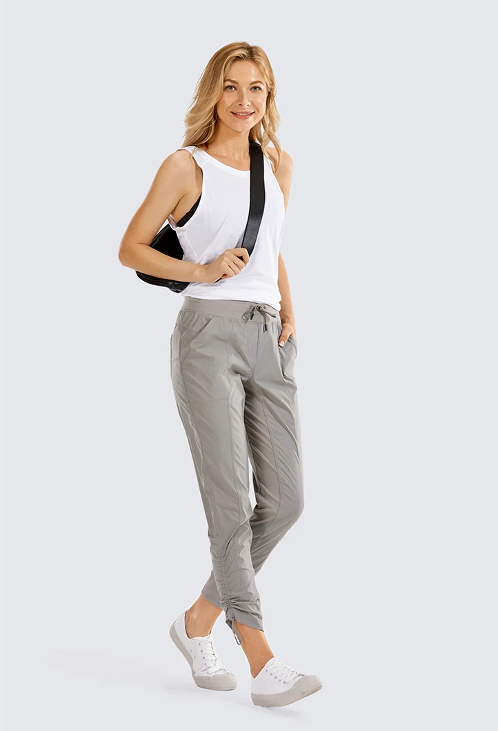 Mid Rise Multiple Pockets Inside Drawstring Adjustable Hem Work Pants
