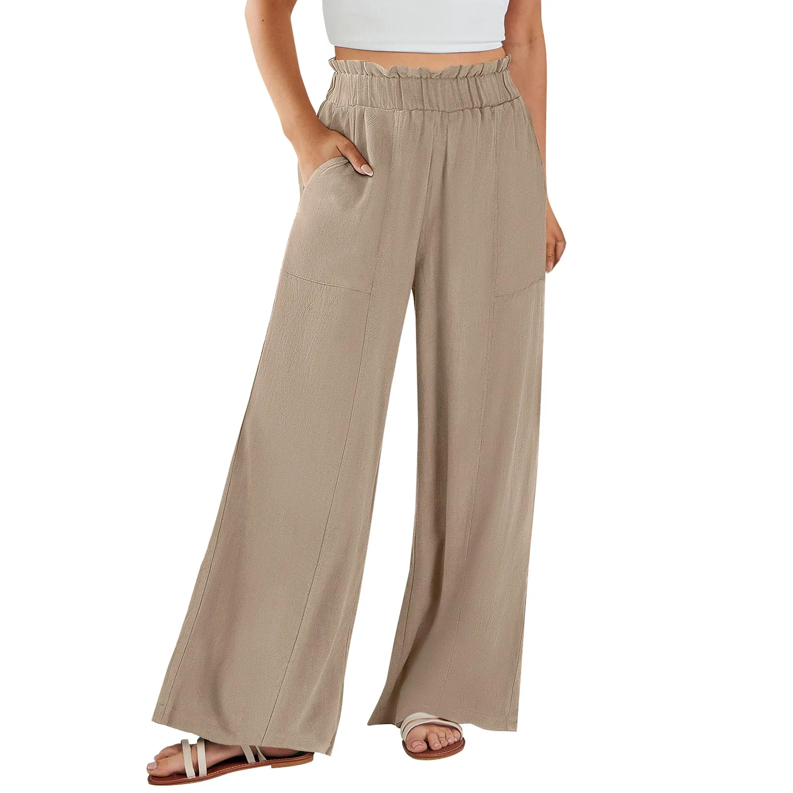 Low Rise Frill Multiple Pockets Resort Linen-feel Pants