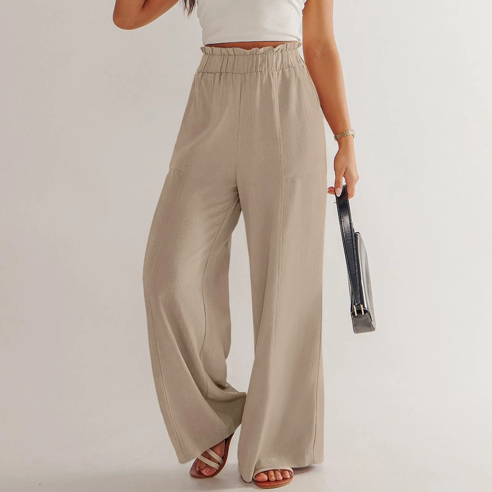 Low Rise Frill Multiple Pockets Resort Linen-feel Pants