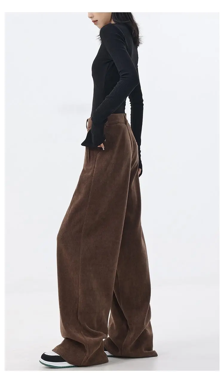 High Waisted Side Pocket Corduroy Casual Wide Leg Pants