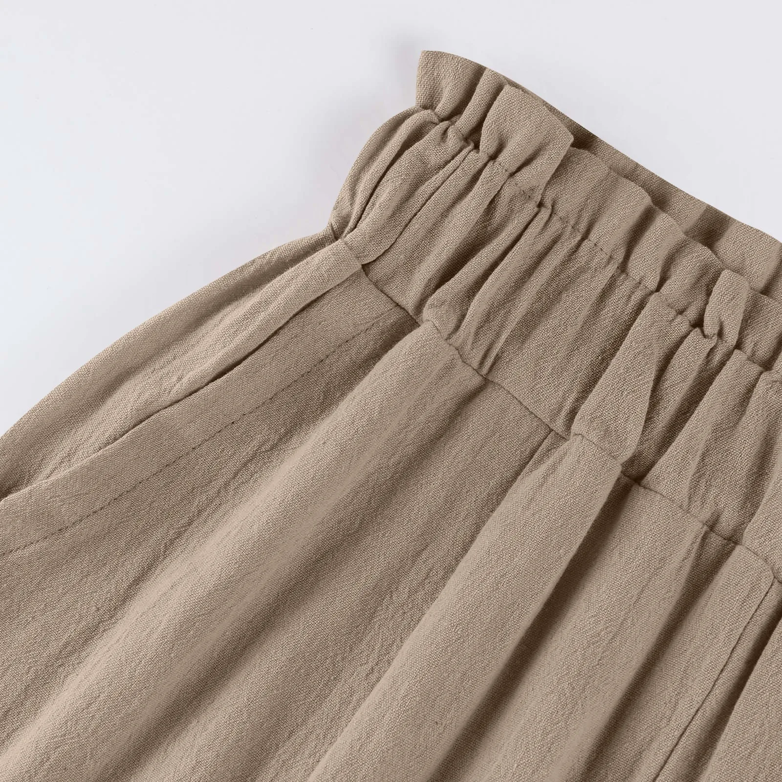 Low Rise Frill Multiple Pockets Resort Linen-feel Pants