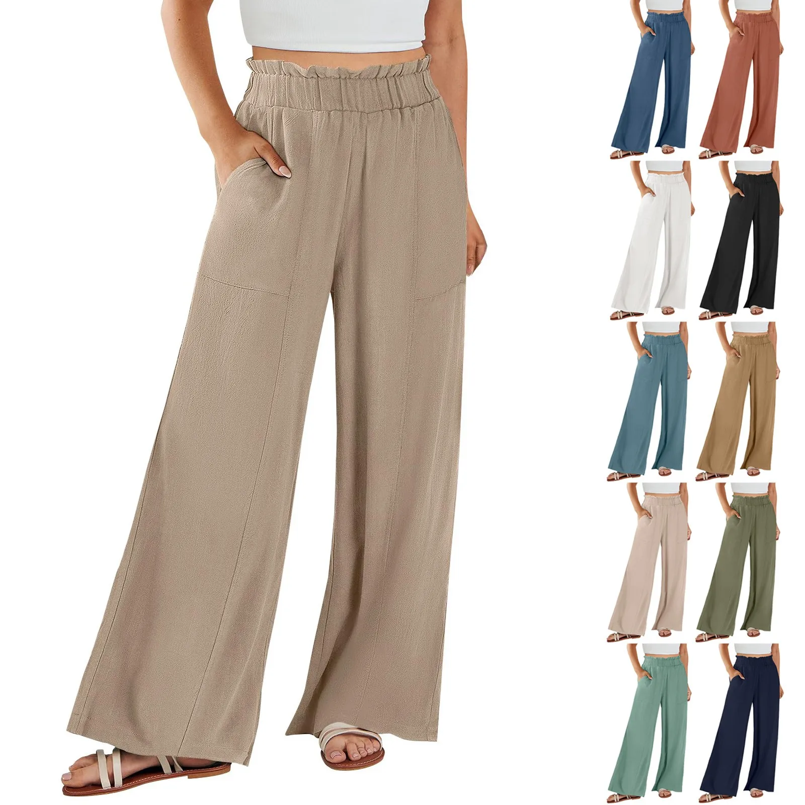 Low Rise Frill Multiple Pockets Resort Linen-feel Pants