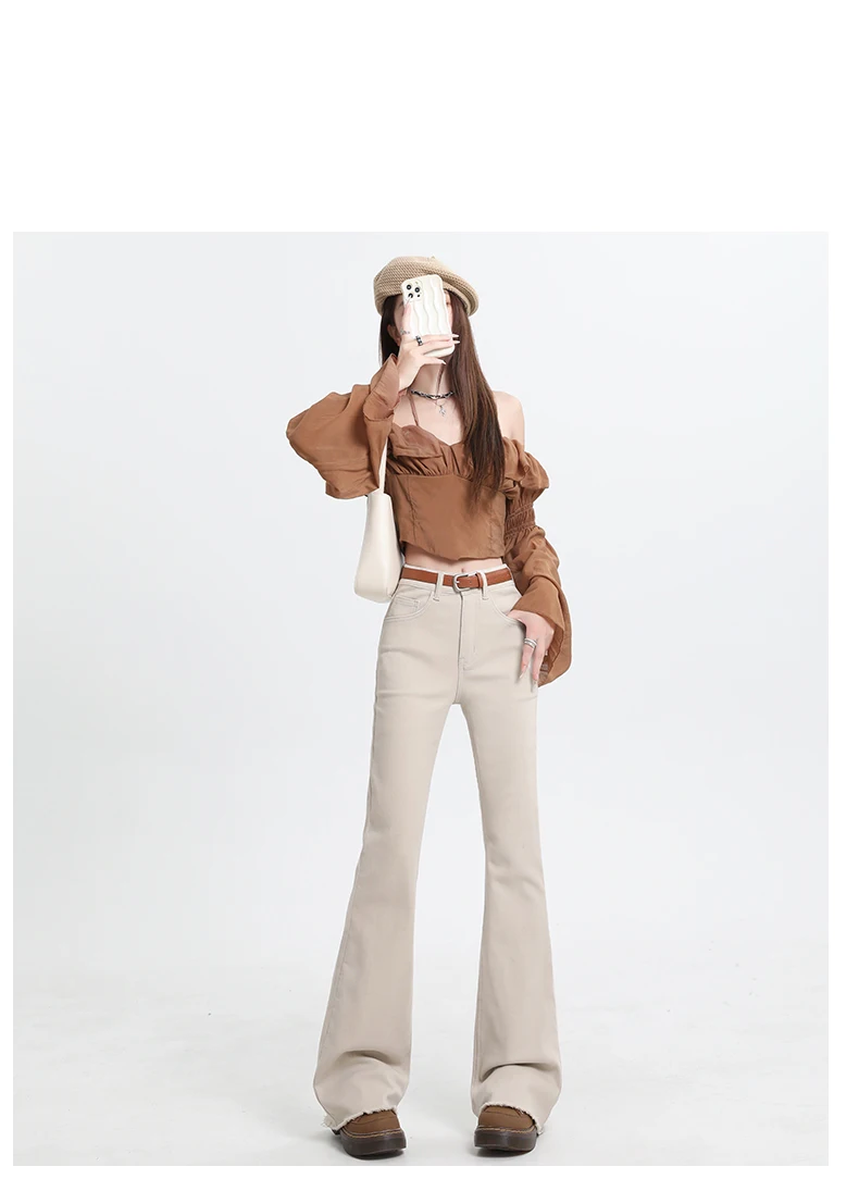 Mid Rise Multiple Pockets Solid Casual Flare Pants