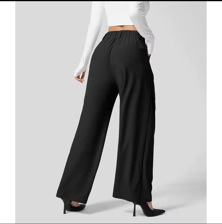 High Waisted Button Zipper Side Pocket Straight Leg Work Pants