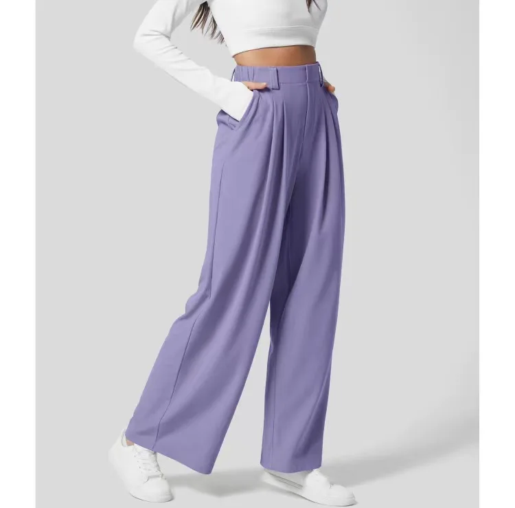 High Waisted Button Zipper Side Pocket Straight Leg Work Pants