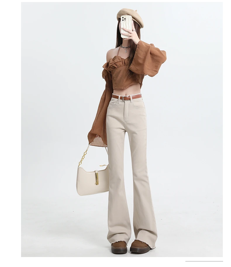 Mid Rise Multiple Pockets Solid Casual Flare Pants