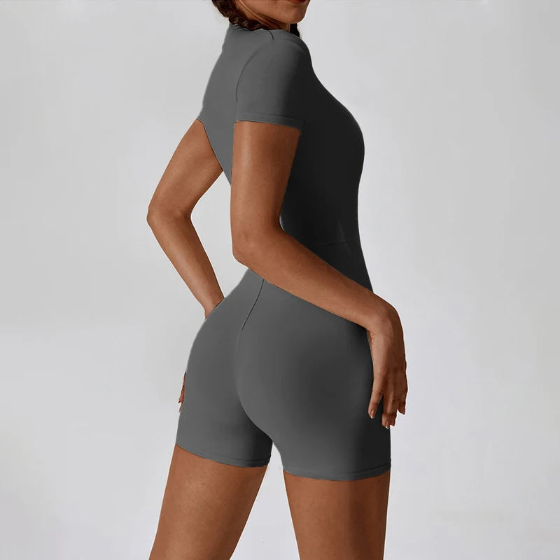 Short Sleeve Zipper Jumpsuit