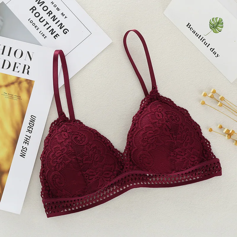 Sexy Deep V Lace Bra Crop Top Triangle Cup Seamless Fitness Yoga Sports Bra Lingerie Underwear Breathable Push Up Bralette Bras