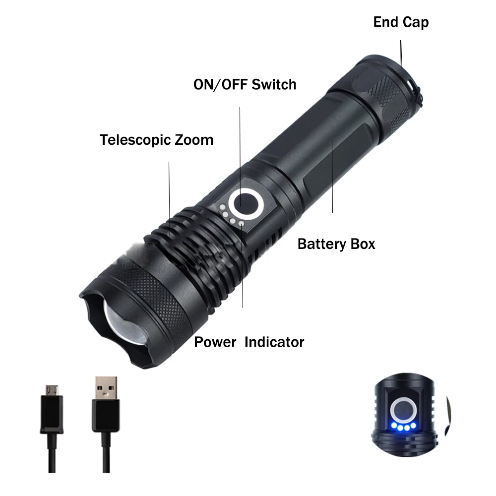 Led Rechargeable Tactical Laser Flashlight 90000 High Lumens