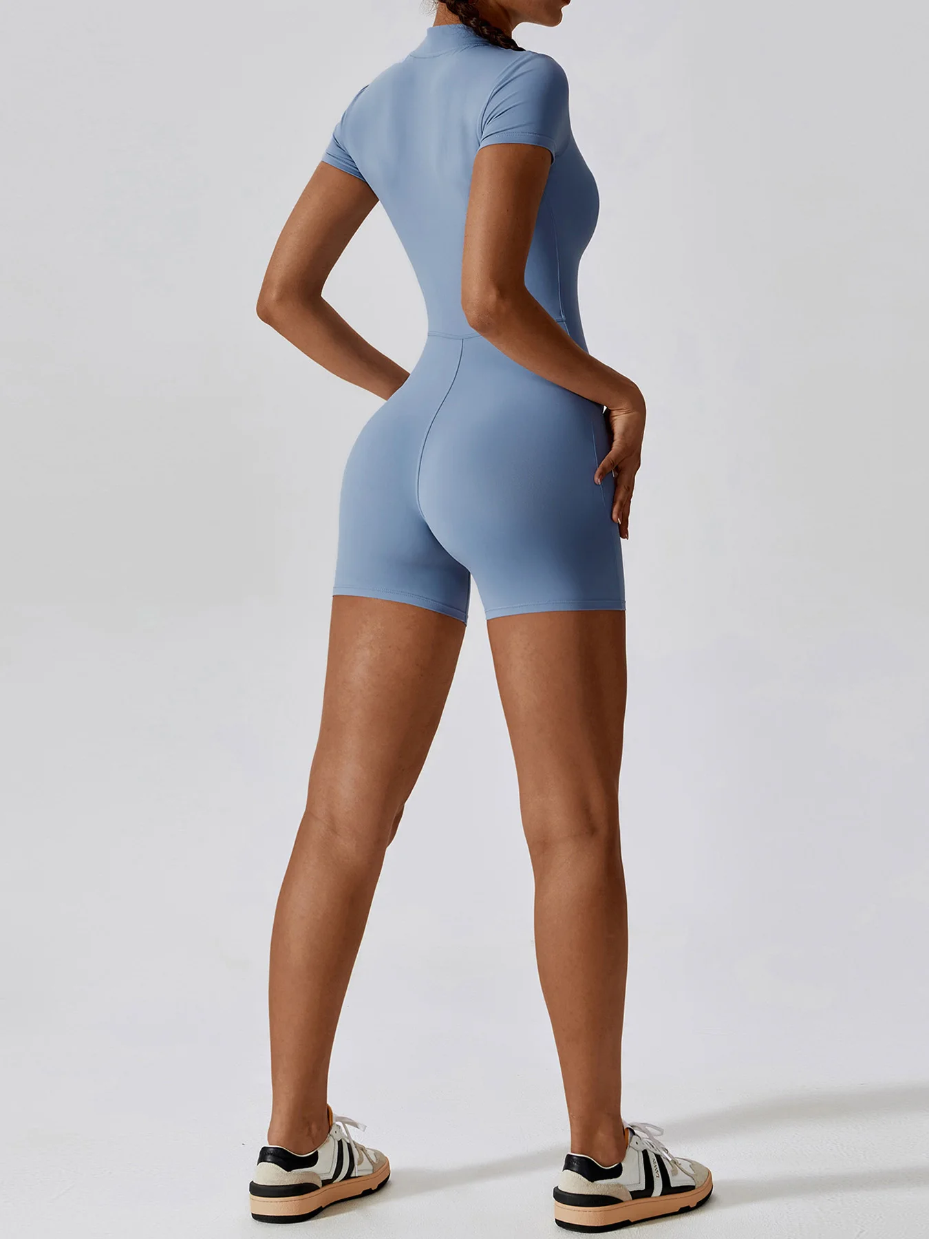 Short Sleeve Zipper Jumpsuit