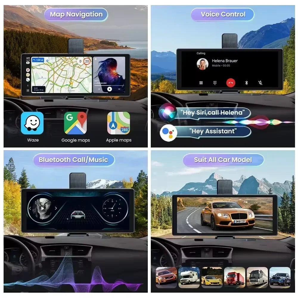 Driveconnect: Universal Portable Carplay & Android Auto, Plug & Play Car Display 4k Cameras Dual Lens