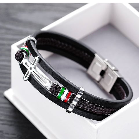 High-quality Leather Handmade Personalise Fashion Leather Cross Bracelet-limited Edition
