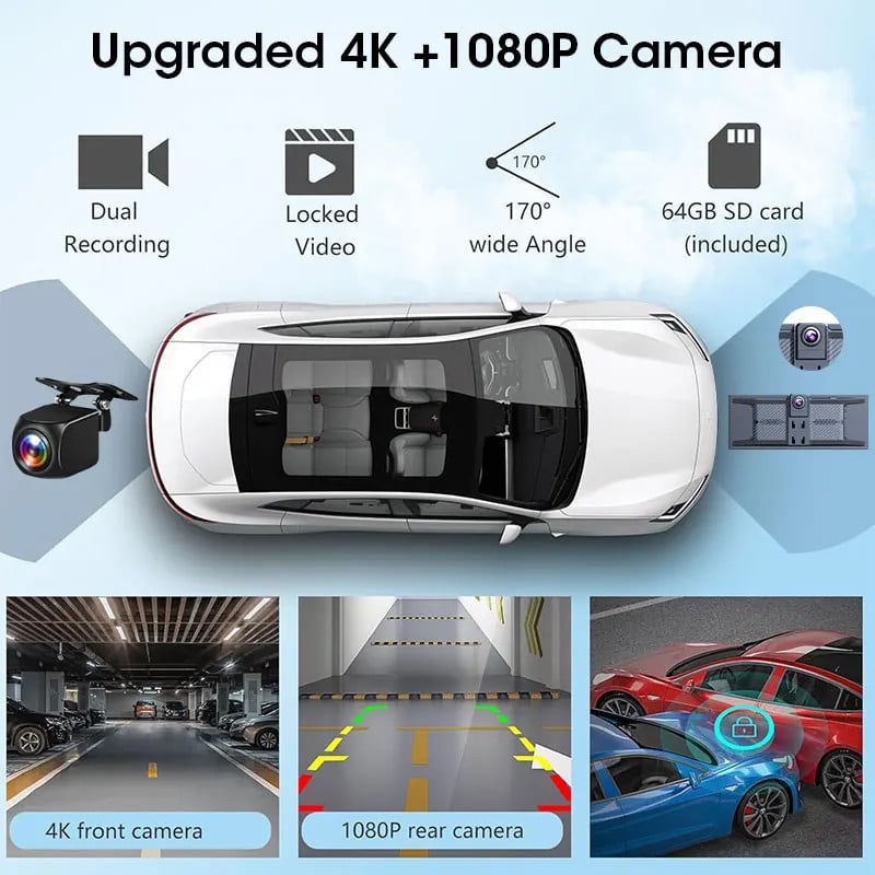 Driveconnect: Universal Portable Carplay & Android Auto, Plug & Play Car Display 4k Cameras Dual Lens