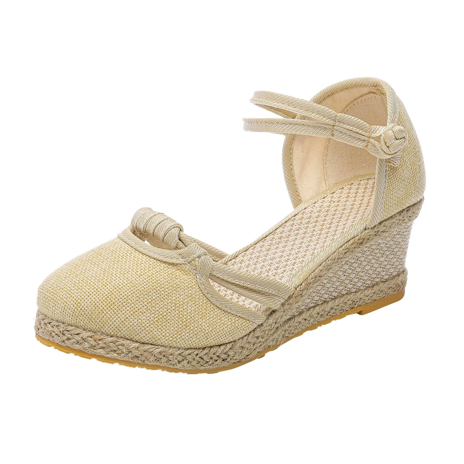 Comelyy Womens Sandals Wedge Comfortable Pointed Toe Hemp Braid Buckle