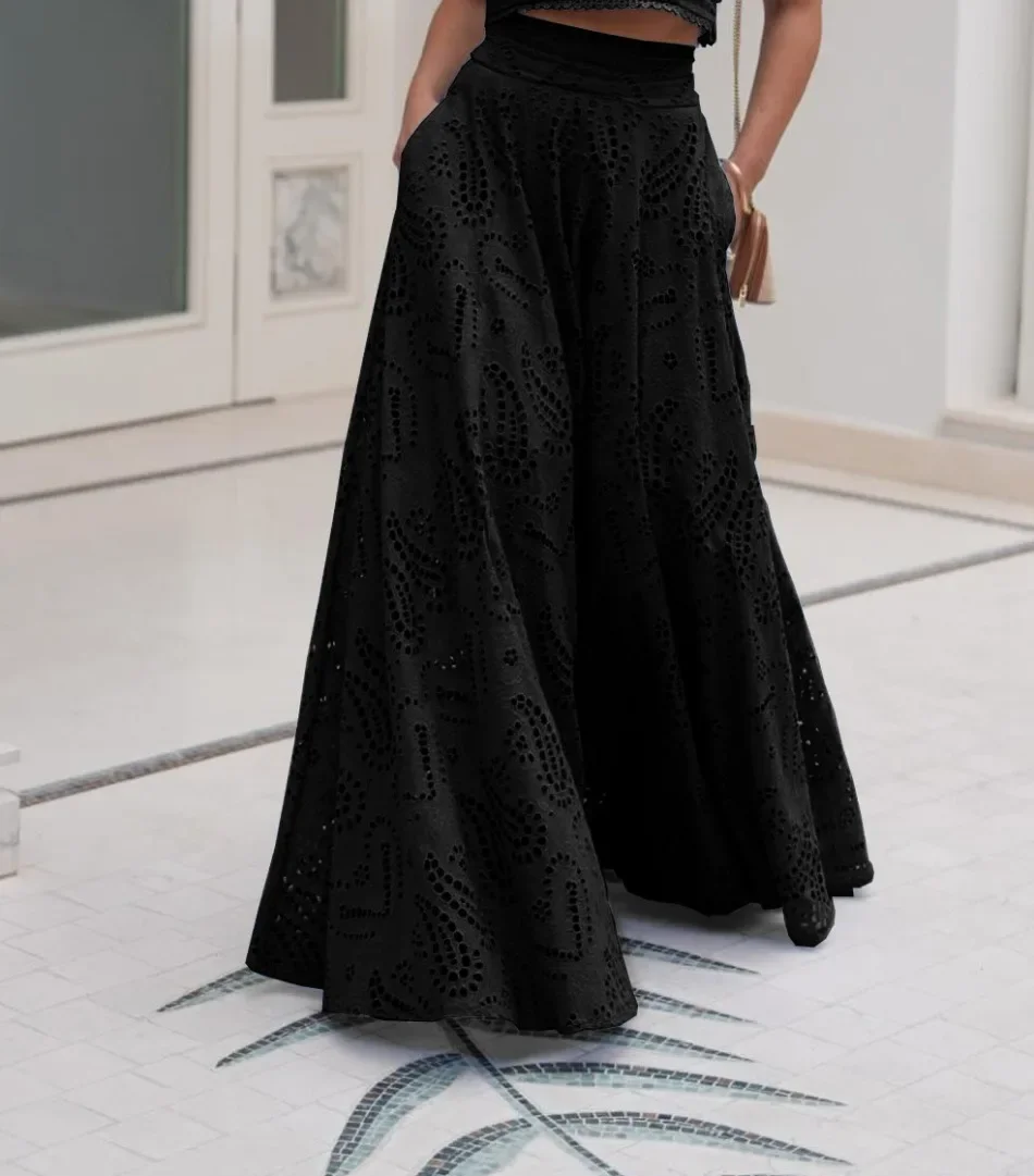 Exquisite Sleeveless Embroidered Hollow Lace Top & Skirt - Moachic