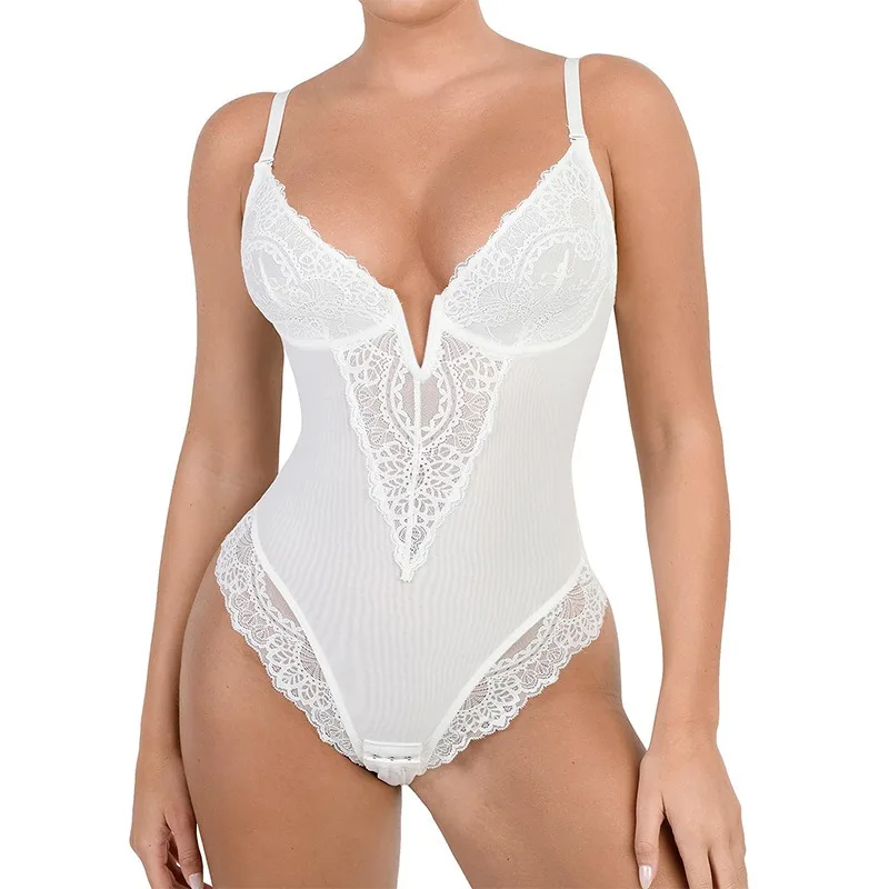 Belle - Lace Sculpting V-neck Bodysuit - Lumea Paris