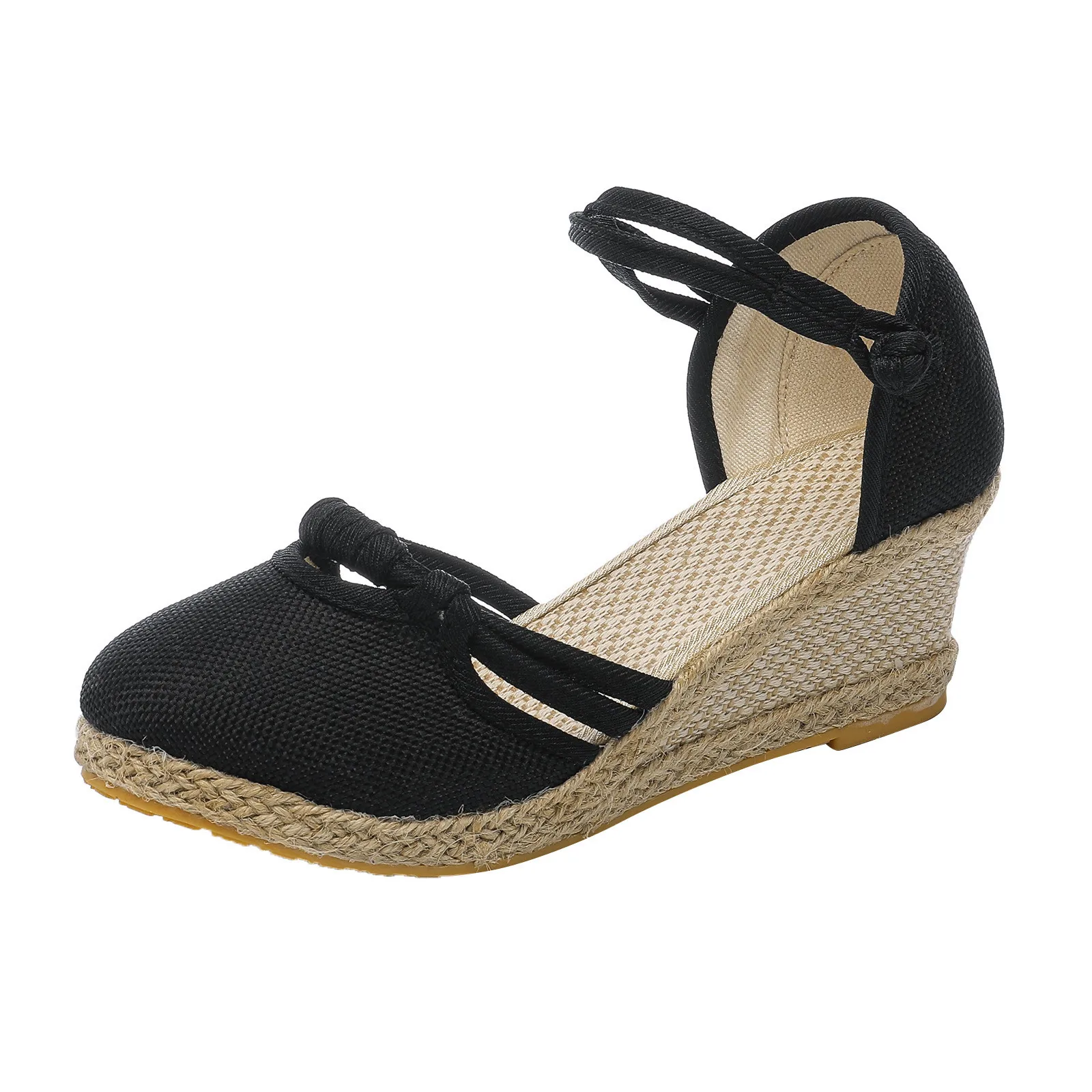 Comelyy Womens Sandals Wedge Comfortable Pointed Toe Hemp Braid Buckle
