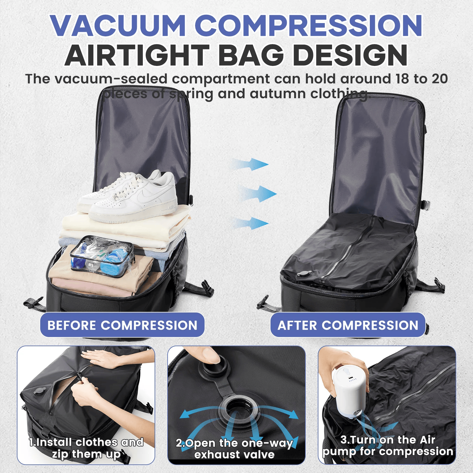 Travel Smart: Vacuum Compression Backpack – Your Ultimate Space-saving Adventure Companion!