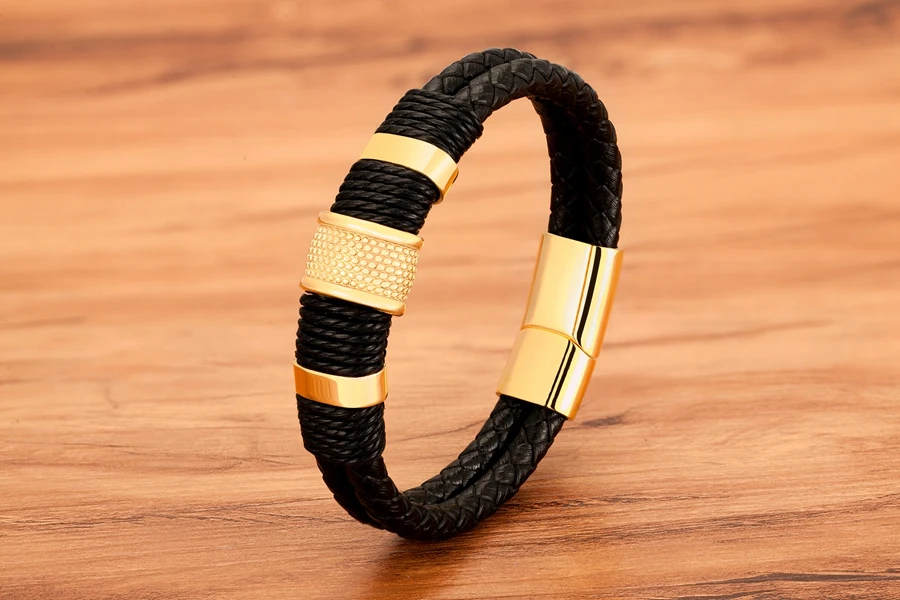 Omni Leather Rope Bracelet - Classic Stainless Steel Double-layer Mens Bracelet With Special Design - Dakell