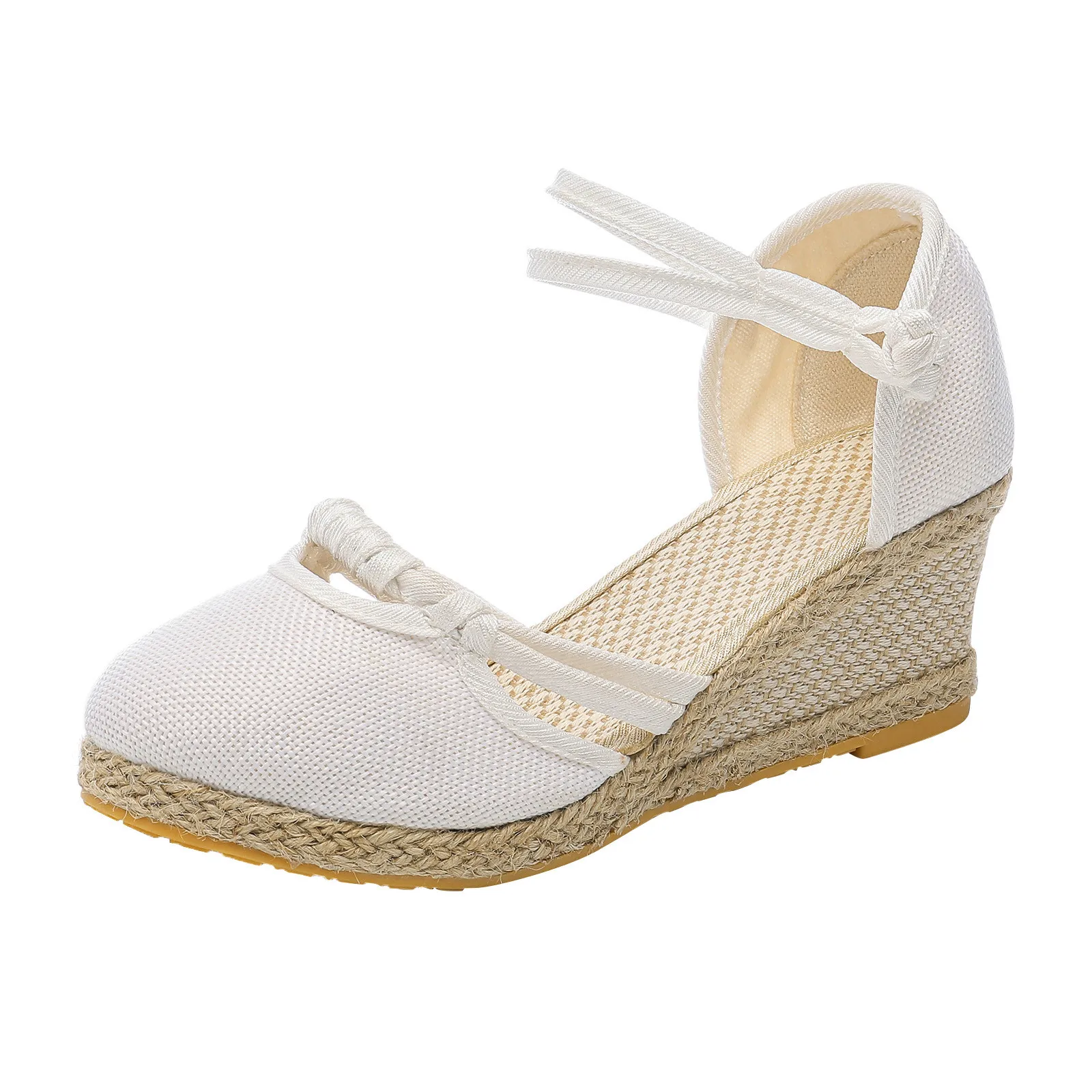 Comelyy Womens Sandals Wedge Comfortable Pointed Toe Hemp Braid Buckle