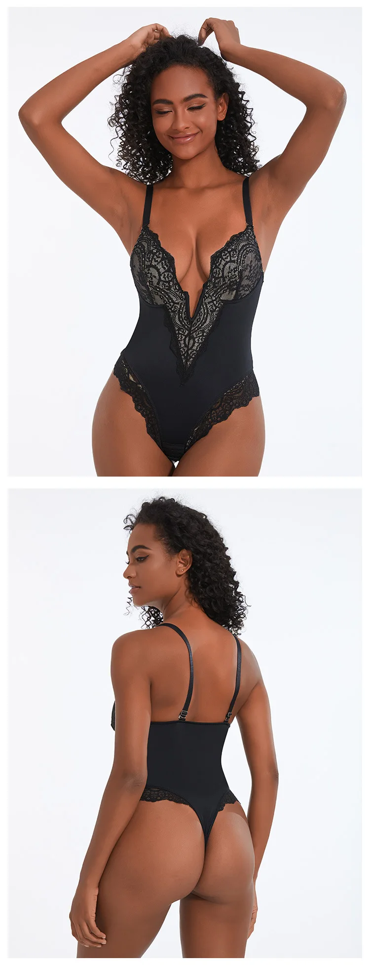 Belle - Lace Sculpting V-neck Bodysuit - Lumea Paris