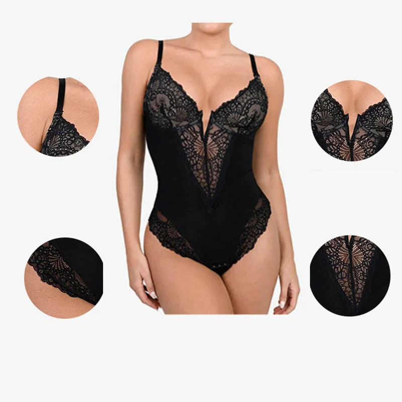 Belle - Lace Sculpting V-neck Bodysuit - Lumea Paris