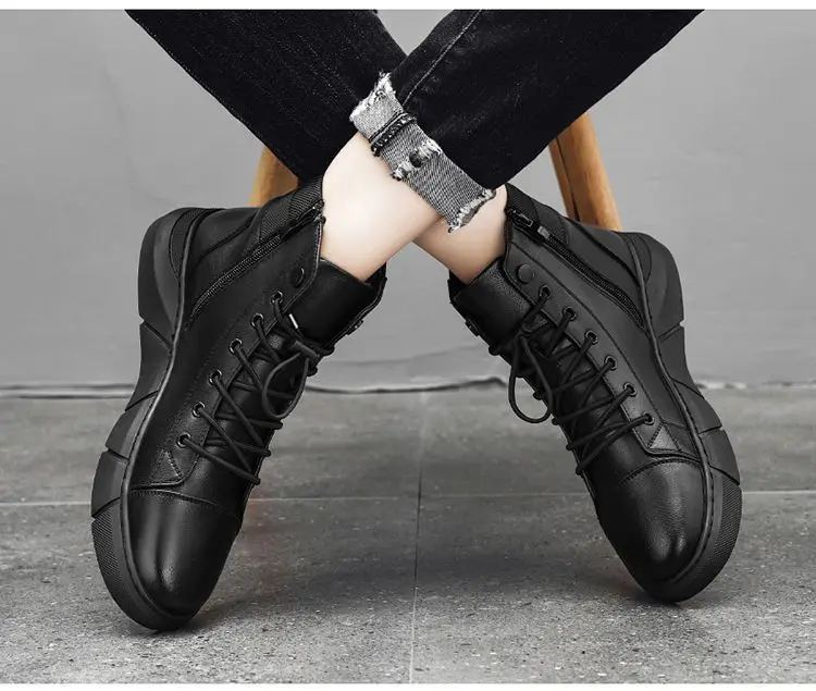 Mens Top-quality Motorcycle Boots Genuine Leather Waterproof Anti-slip Anti-sprain