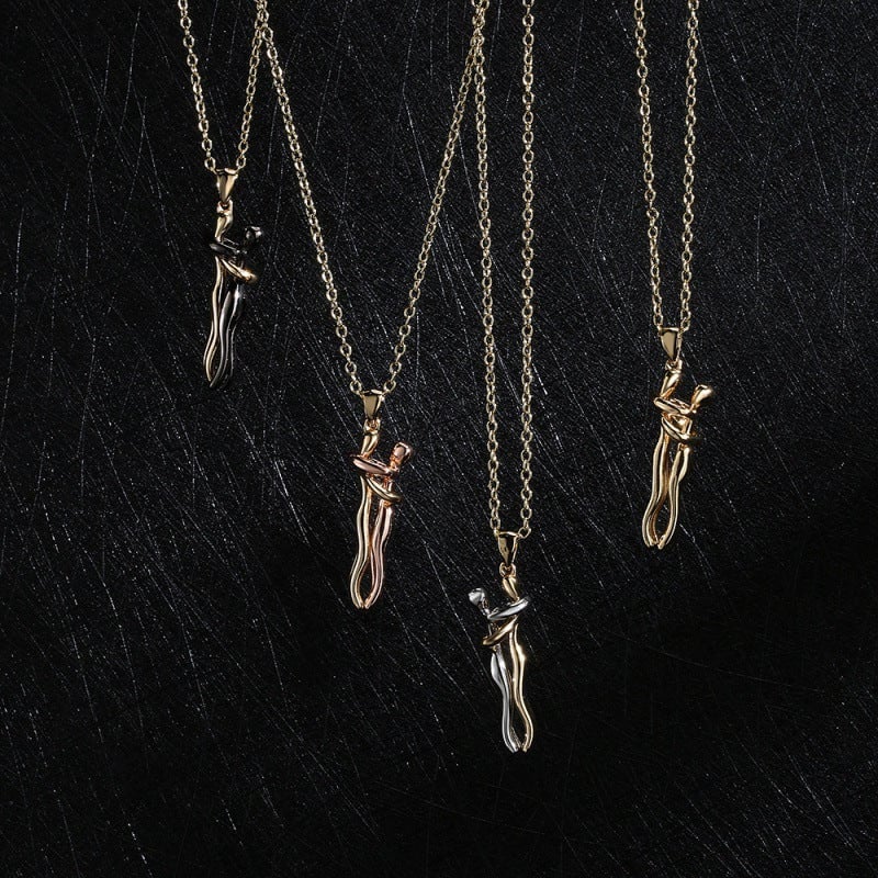 Couple Hug Pendant Necklace - The Linked Hearts
