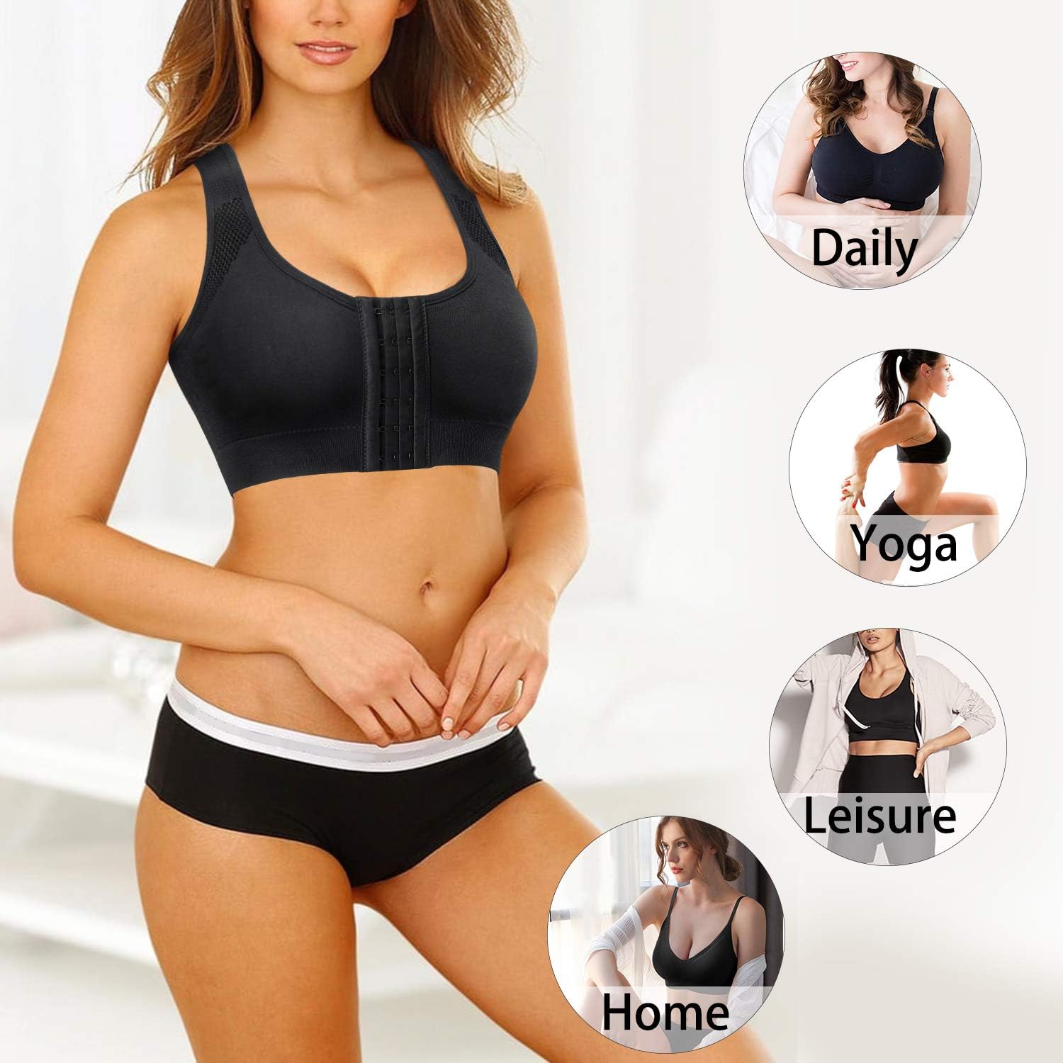 Helen Bra - Front Closure Posture Wireless Back Support Full Coverage Bra (Buy 1 Get 2 Free)-beige+white+black