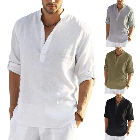 Mens Cotton Linen Hippie Casual T-shirt