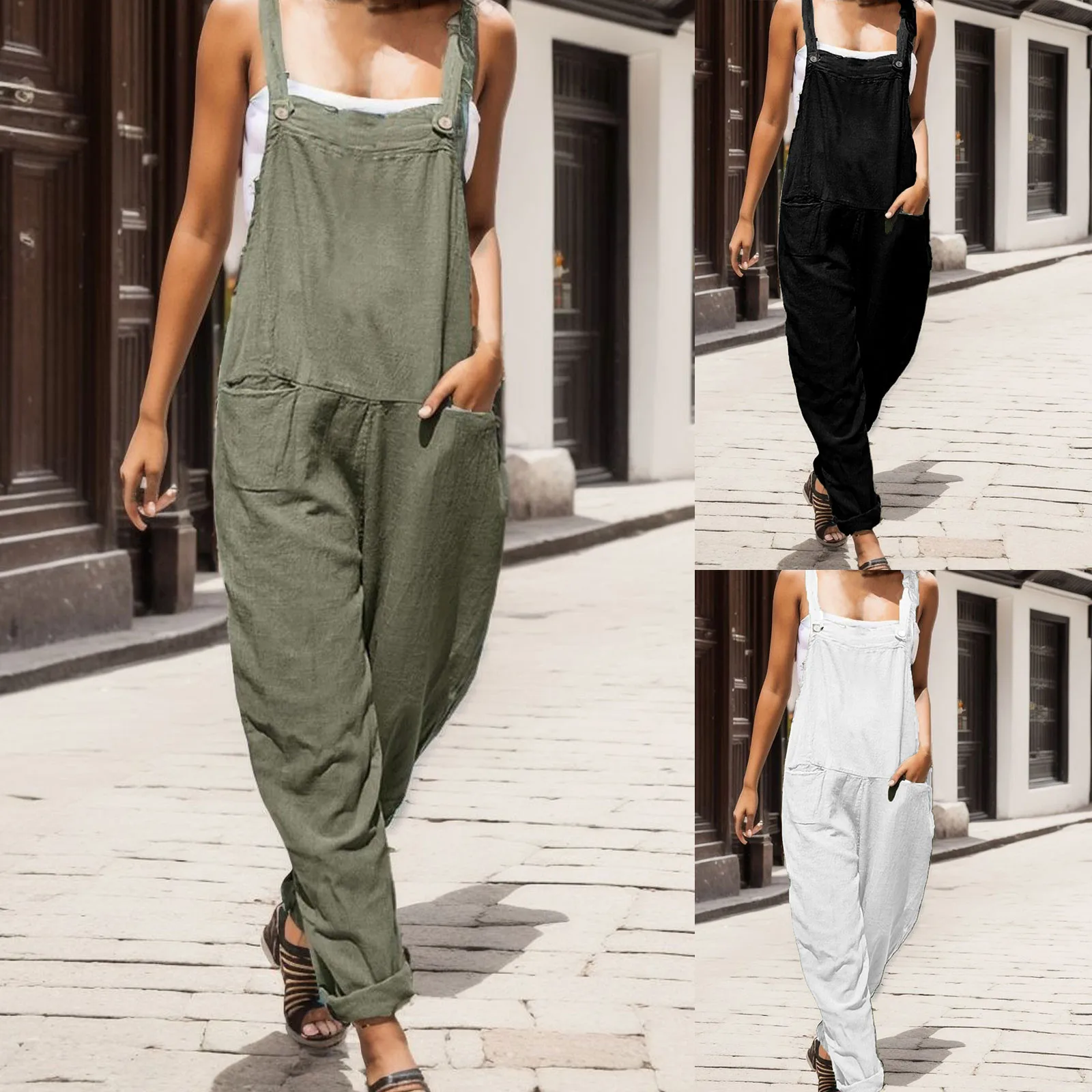 Buttons Tank Leggings Overalls With Pockets